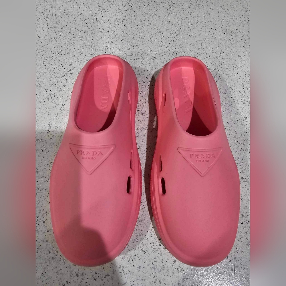 Prada Women's Pink Rubber Slip-on Shoes Size 37